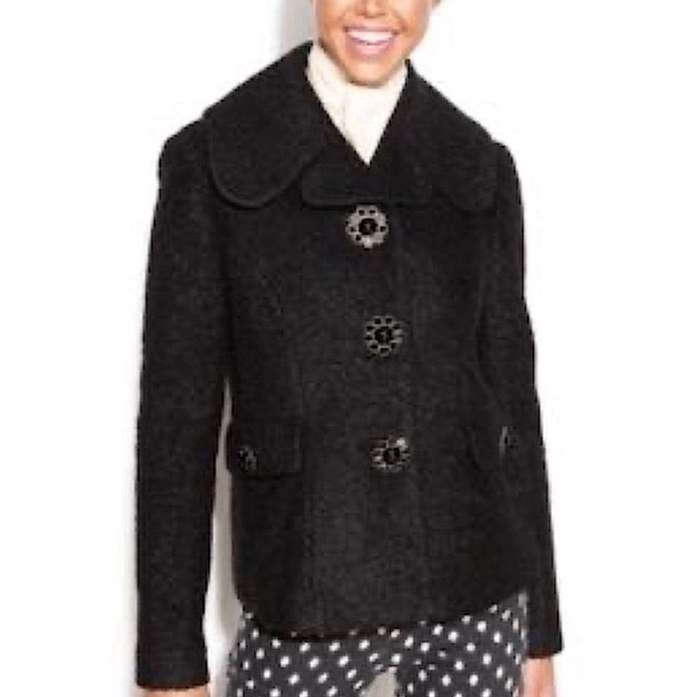 Jou Jou Boucle Pea Coat Jackie O Collar Black Small